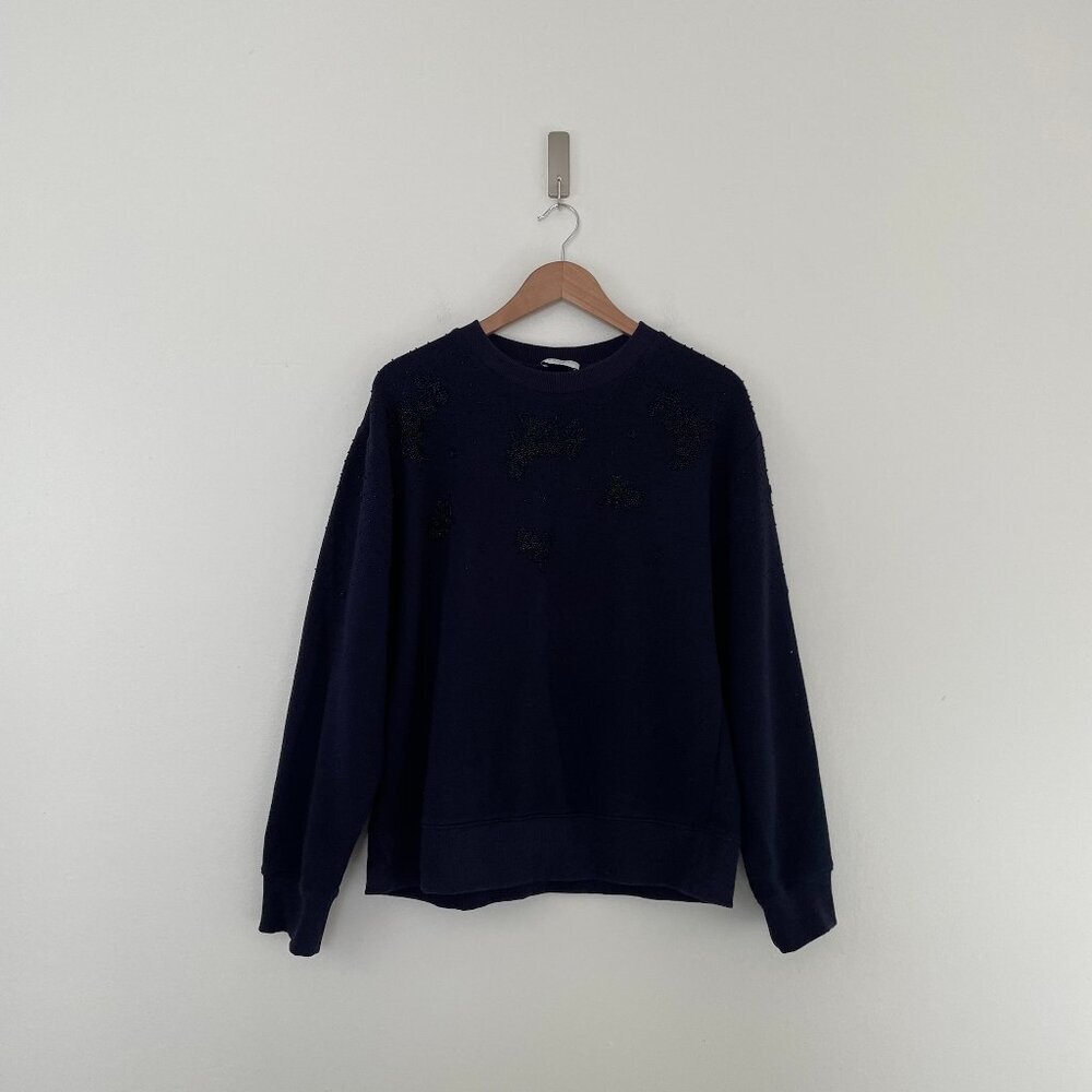 Sandro Navy Bijoux Floral Beaded Pullover Sweatshirt Size 3 (US 8)
